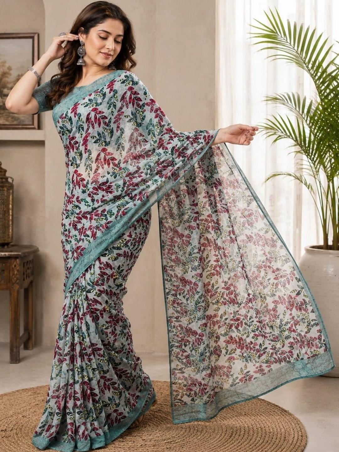 Leelavati Women Abstract Printed Pure Chiffon Saree