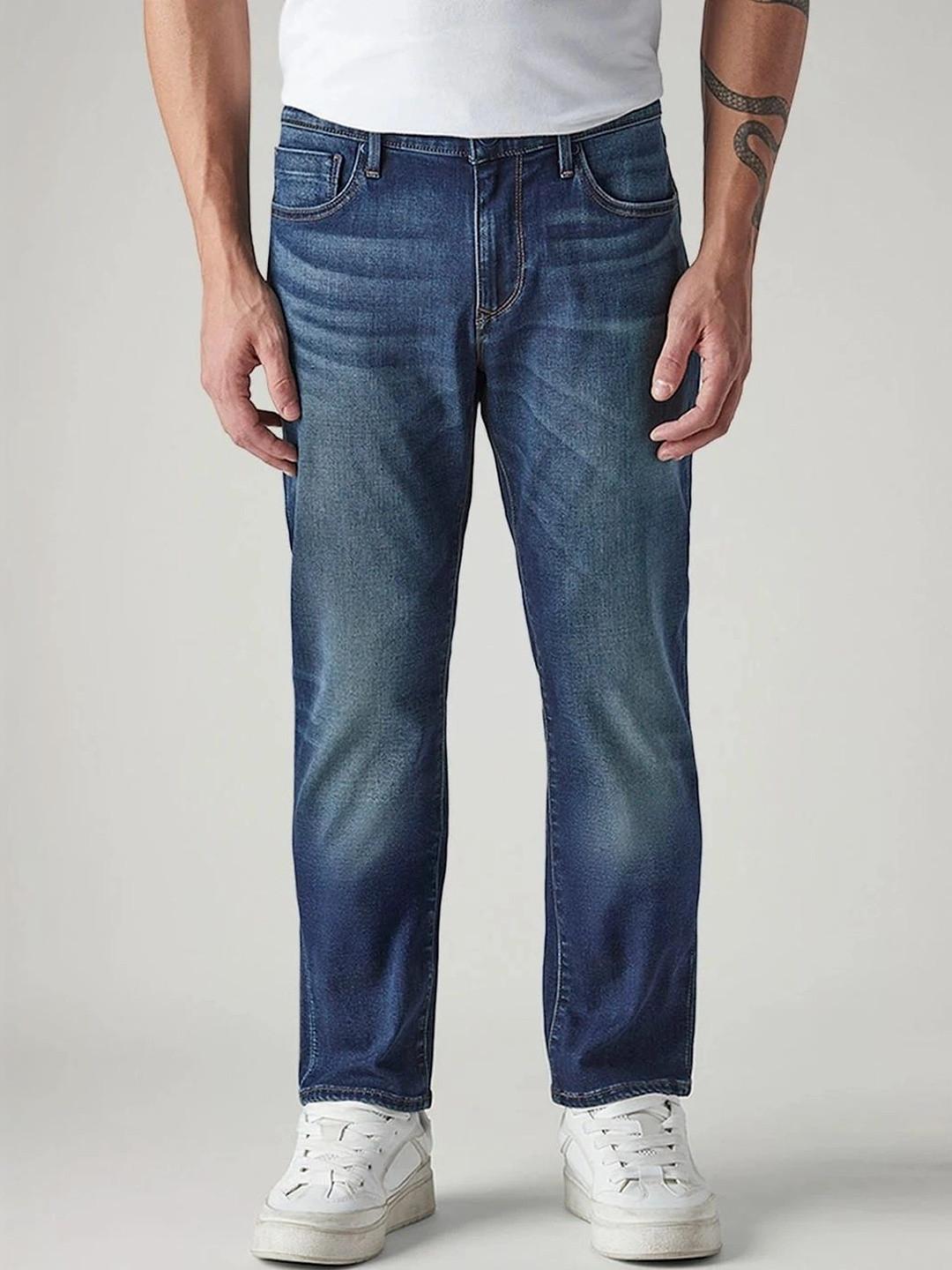 Levis Men Classic Slim Fit Mid-Rise Low Distress Light Fade Stretchable Jeans