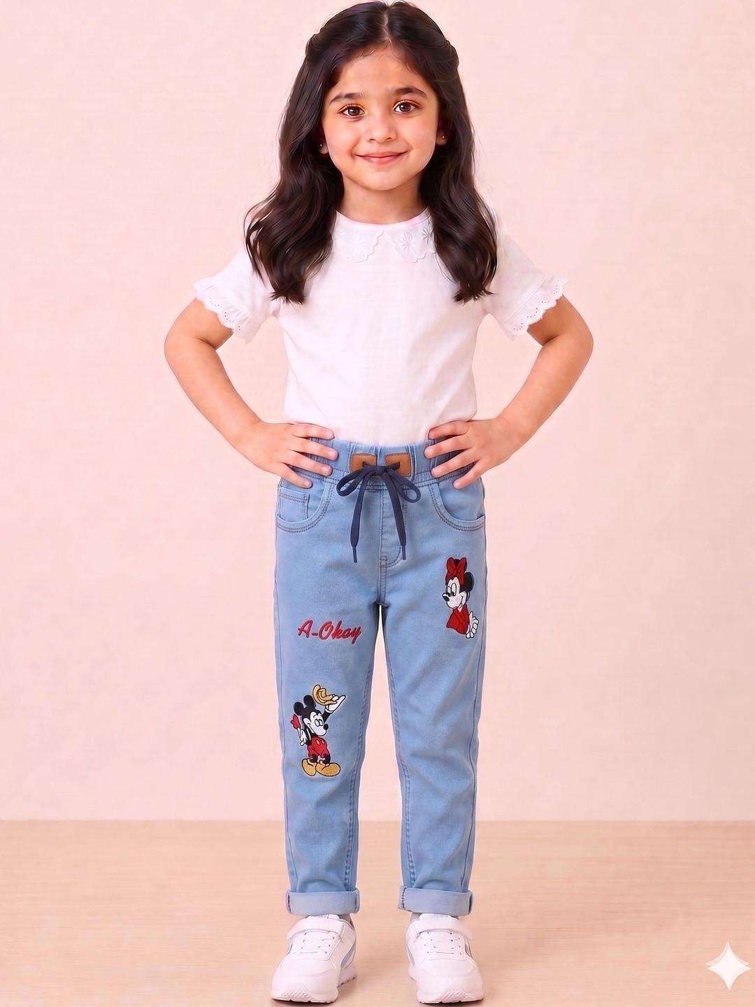 ZitZot Girls Jogger High-Rise Embroidered Jeans