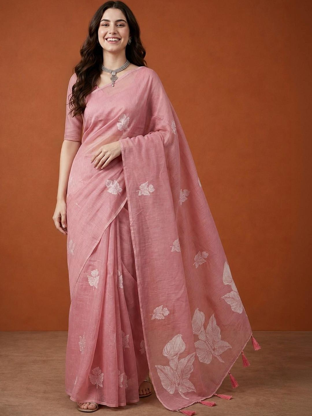 Sangria Floral Embroidered Pure Cotton Handloom Kanjeevaram Saree