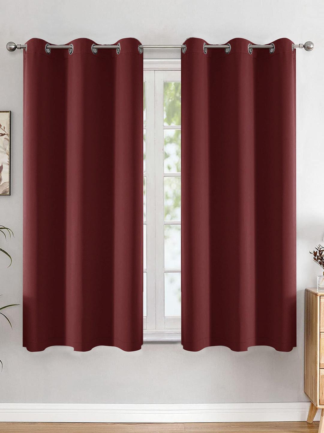 HOMEMONDE Maroon 2 Pcs Blackout 6 Feet Long Room Privacy & Thermal Insulation Curtains