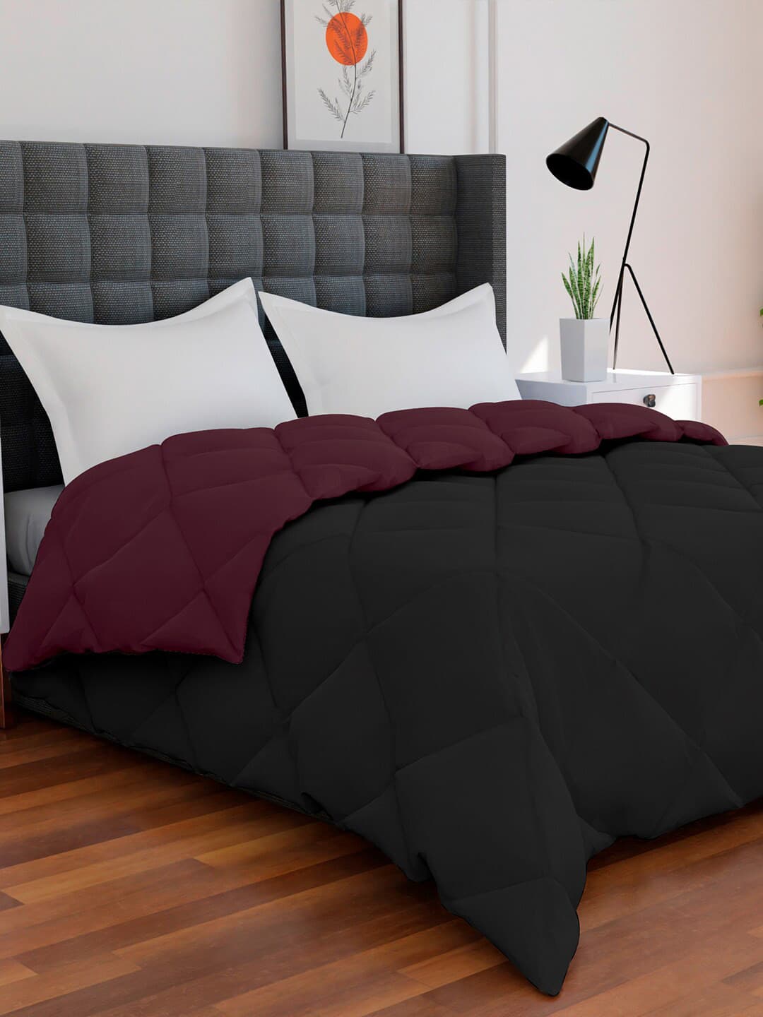 AVI Black & Burgundy Solid Reversible Style Mild Winter 233 GSM Double Bed Comforter