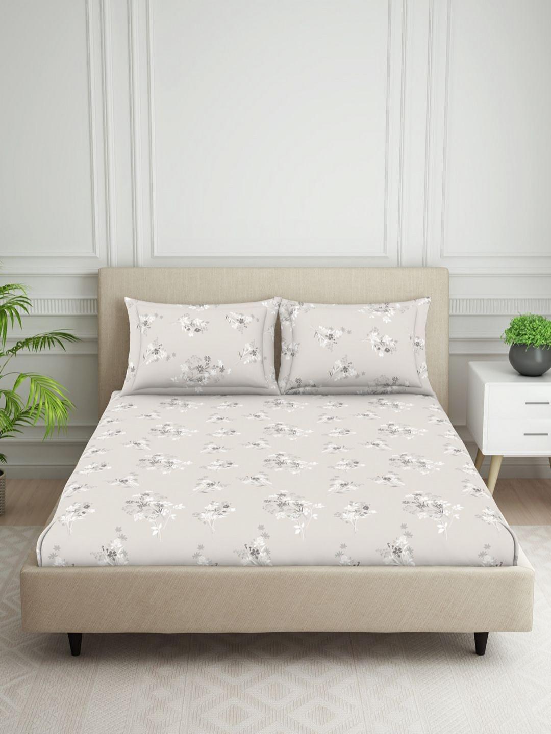 Welspun Harmony Grey Floral 120TC King Bedsheet Set 108 x 108 Inches