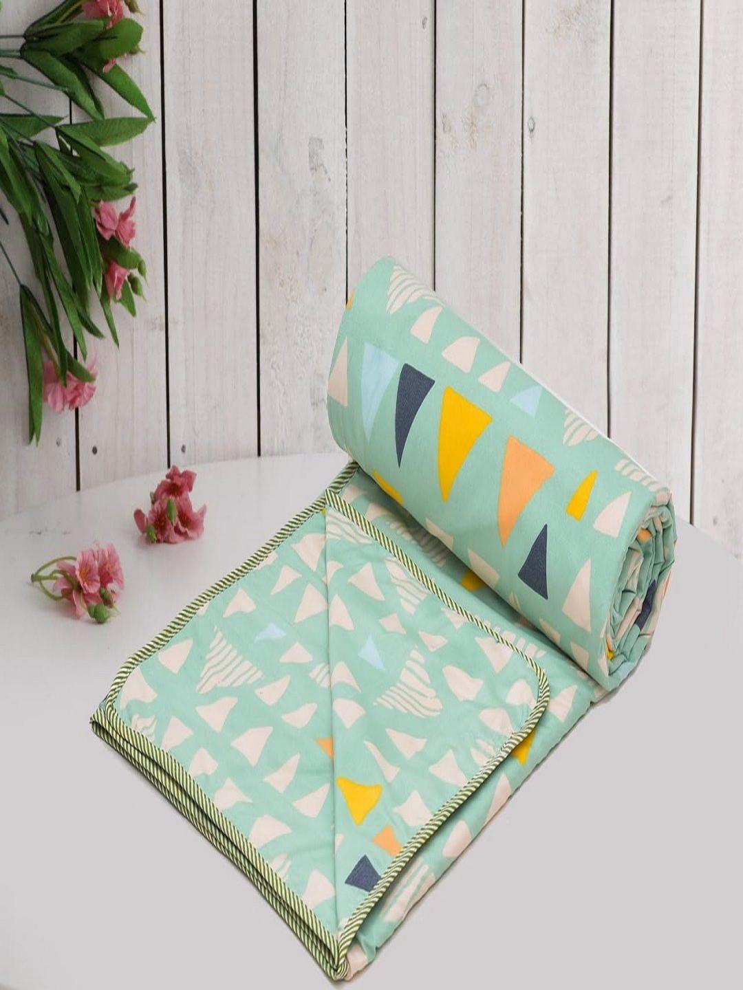 Aura Green & Yellow Geometric Microfiber AC Room 150 GSM Single Bed Dohar
