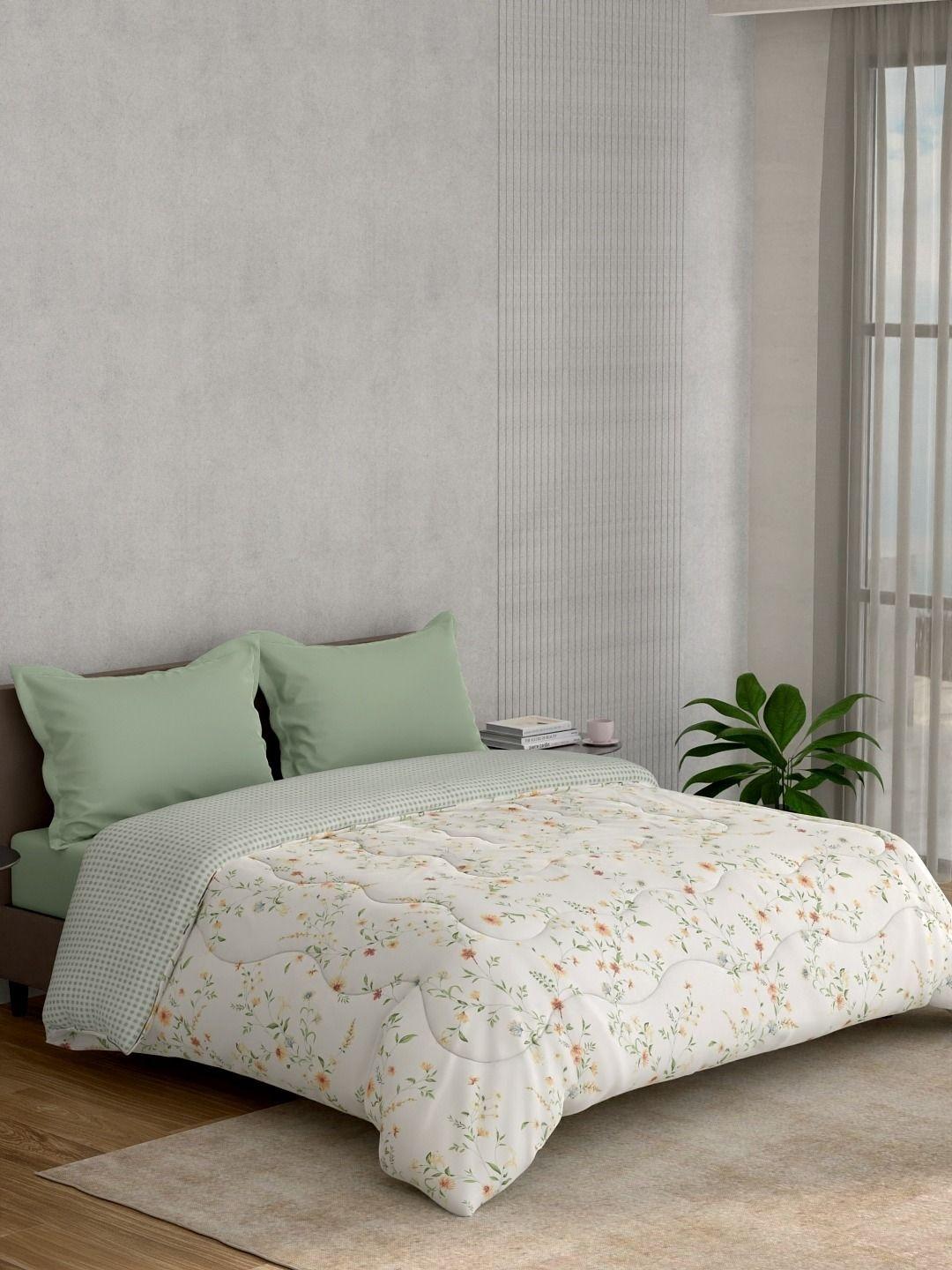 Portico Minova 220 TC Pure Cotton Cream & Green Floral King Bed Ac Room Comforter