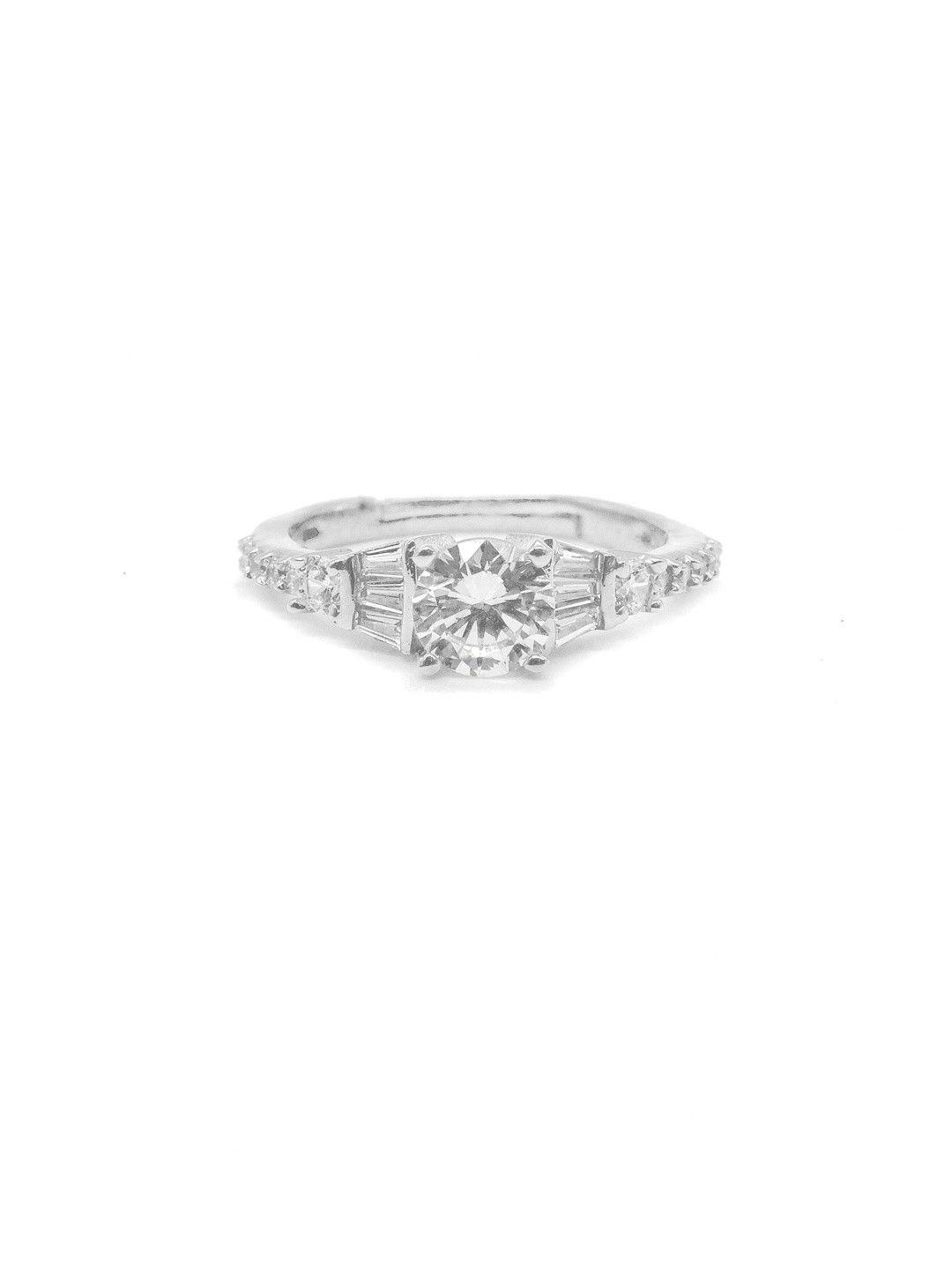 Agulka Women Silver Plated American Diamond Finger Ring