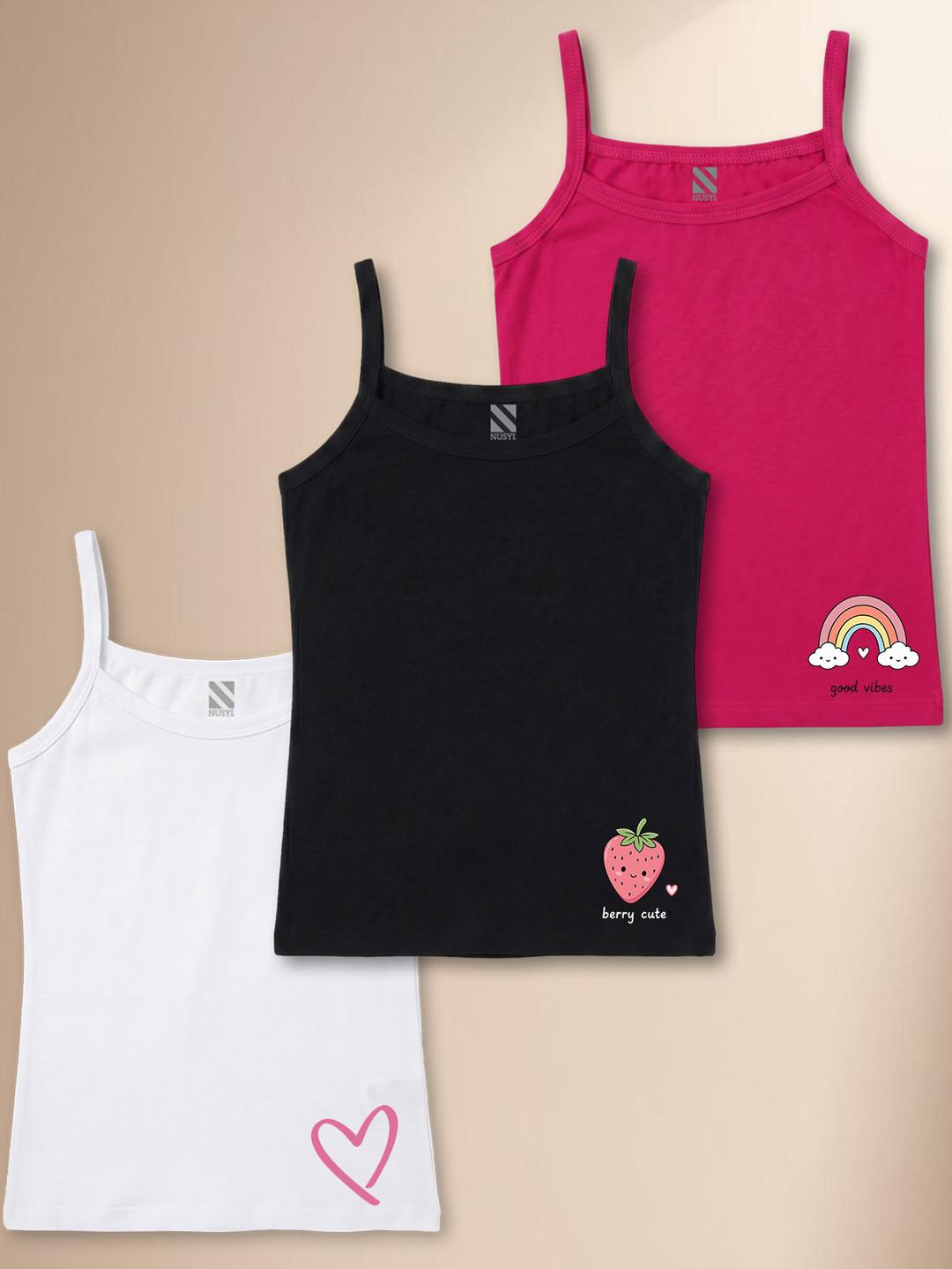 NUSYL Girls Pack Of 3 Printed Breathable Camisoles