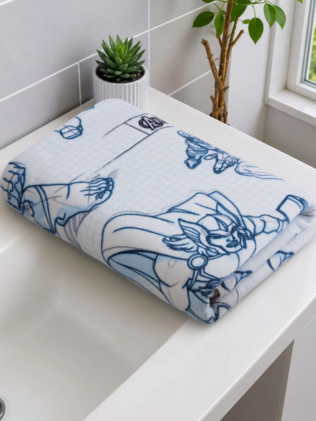 SPACES Blue 1 Printed Cotton 450 GSM Bath Towel