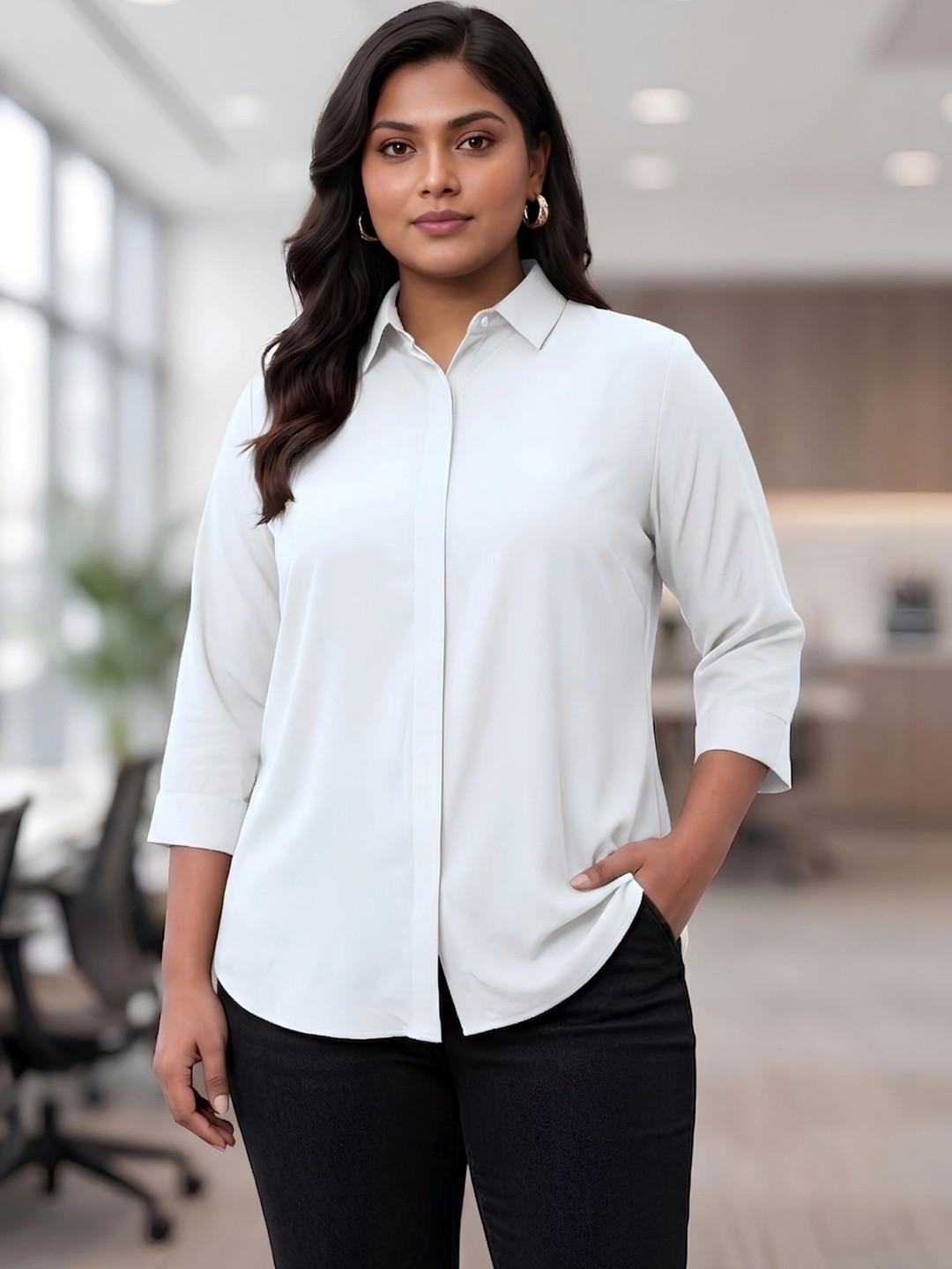 Indietoga Women Plus size Concealed Placket Rayon Longline Formal Shirt