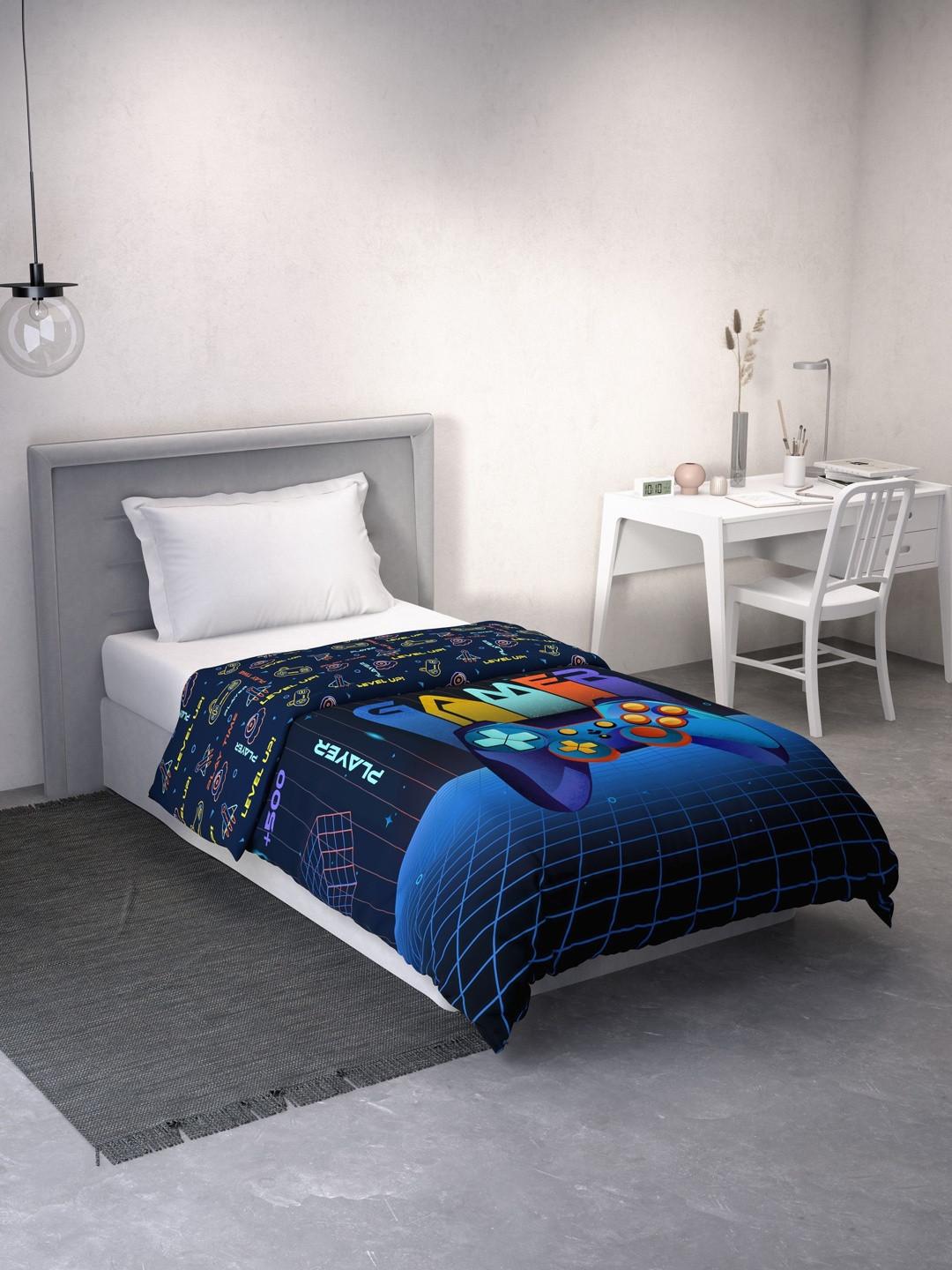 DDecor Blue & Yellow Abstract Printed 90 GSM AC Room Single Cotton Quilt