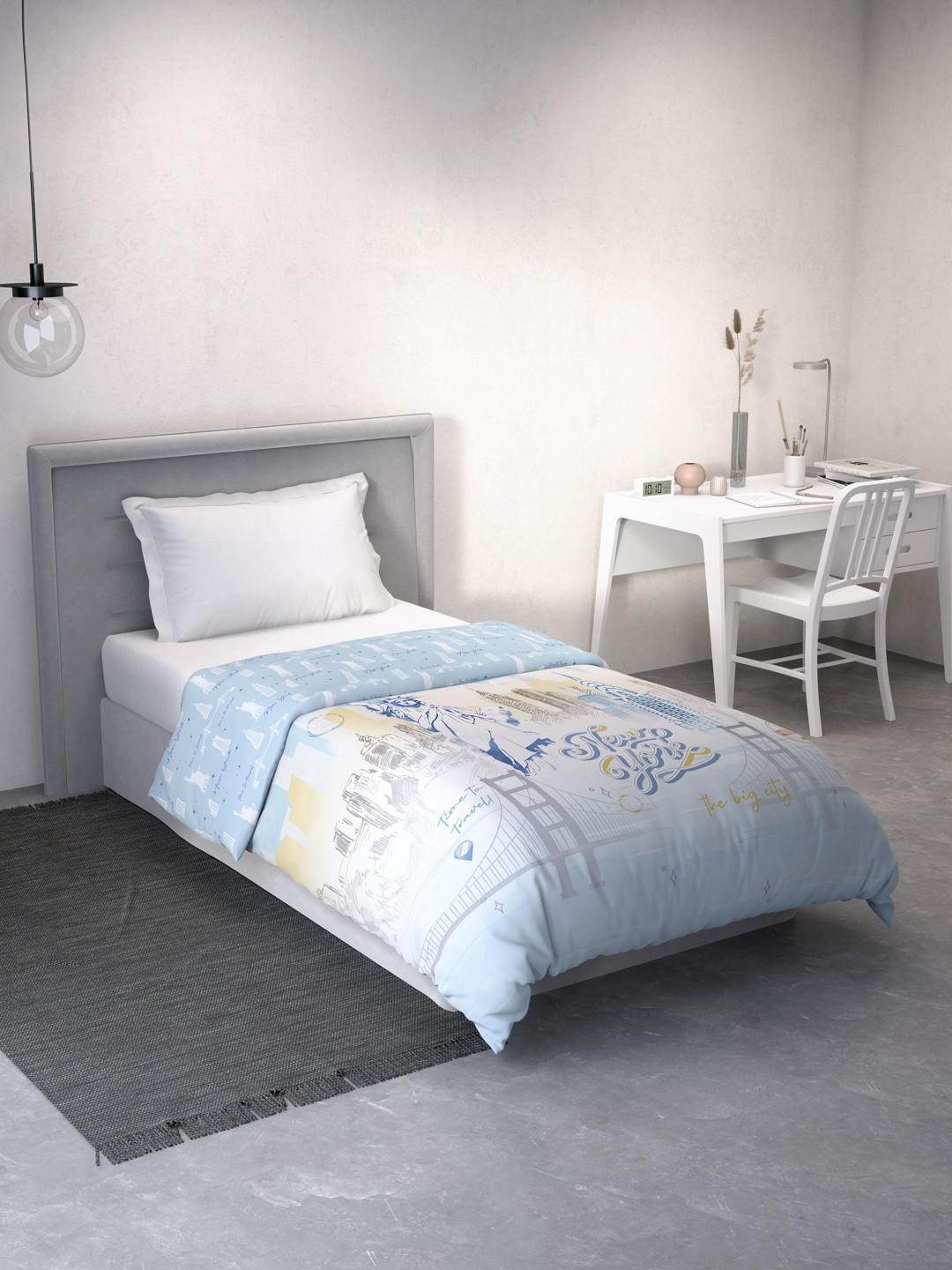 DDecor Little Brats Collection Kids Blue Abstract Cotton Reversible 90 Gsm AC Room Quilt