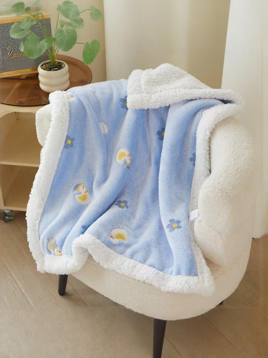 Butterthief Kids Blue & Yellow Cartoon Characters Sherpa Heavy Winter 233 GSM Blanket