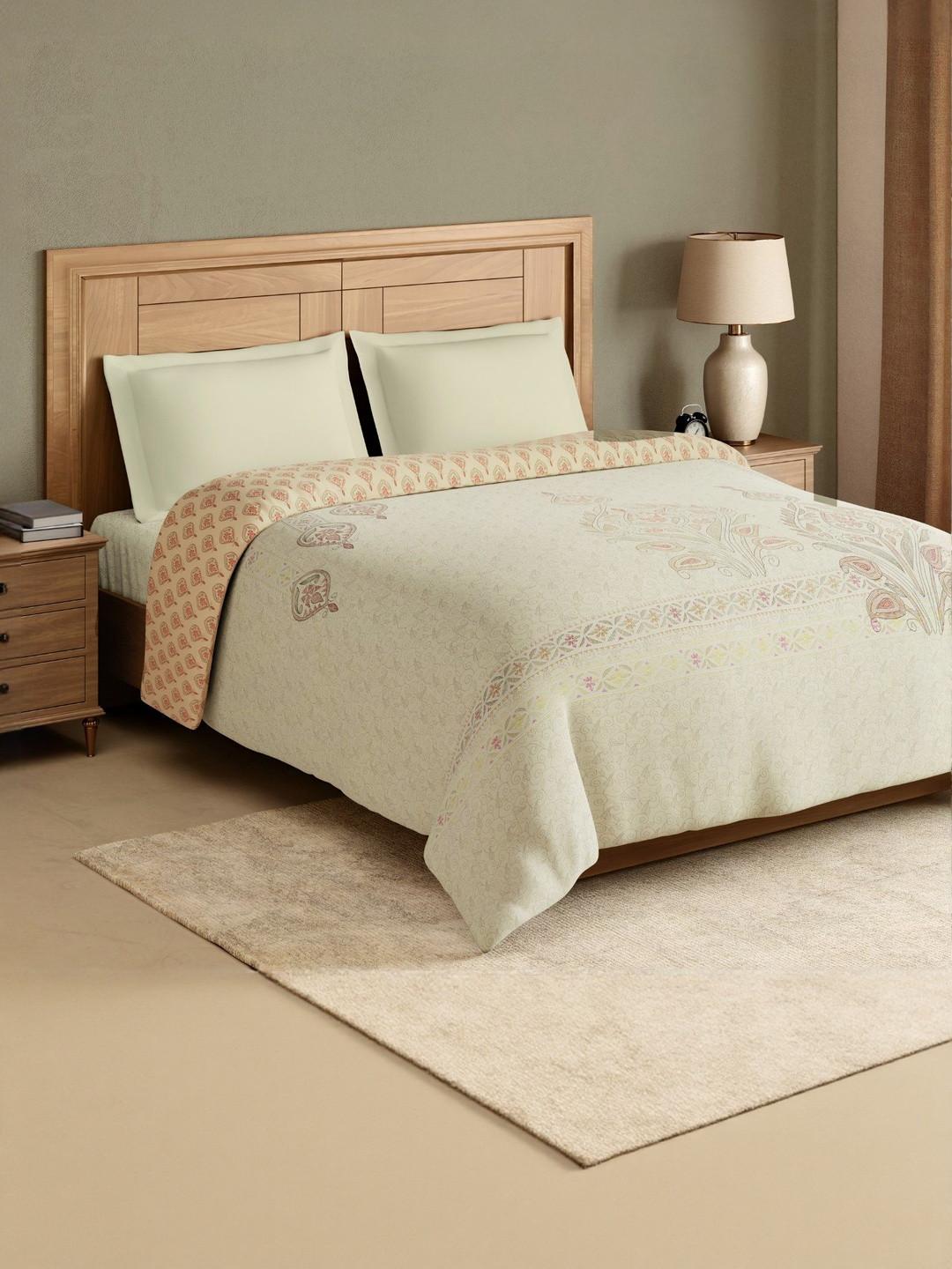 SPACES Kantha Yellow & Pink Ethnic Motifs AC Room Pure Cotton 300 GSM Double King Quilt