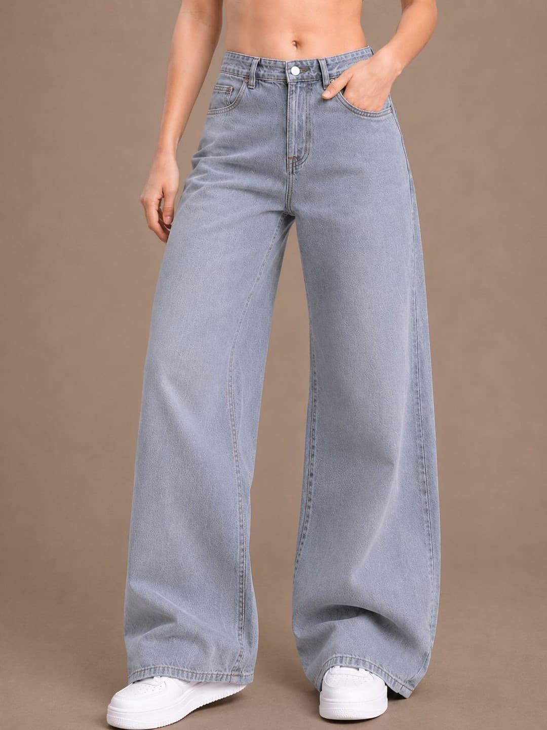 glitchez Women Comfort Wide Leg High-Rise Light Fade Stretchable Jeans