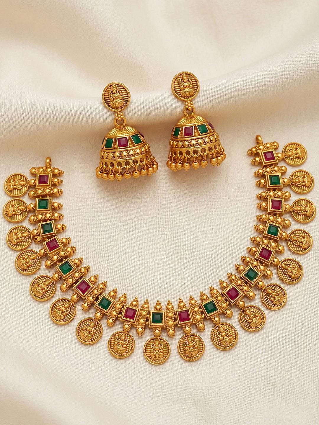Bagdo Gold-Plated Temple Stone Studded & Beaded Necklace and Earrings