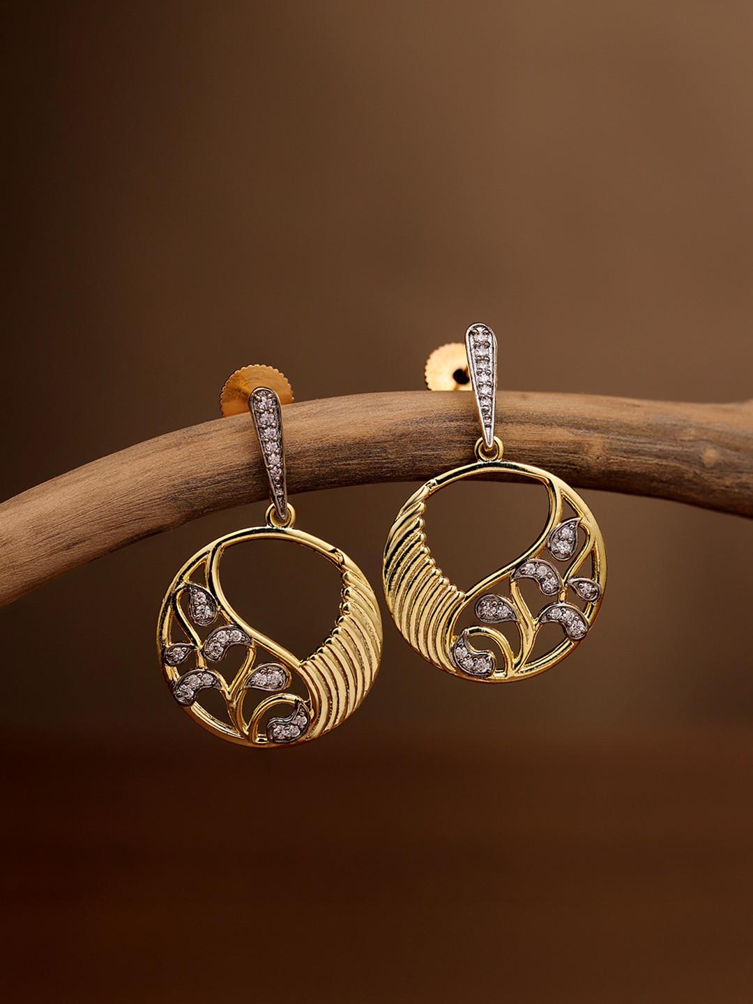 Voylla Threads Royalty Gold-Plated American Diamond Floral Drop Earrings