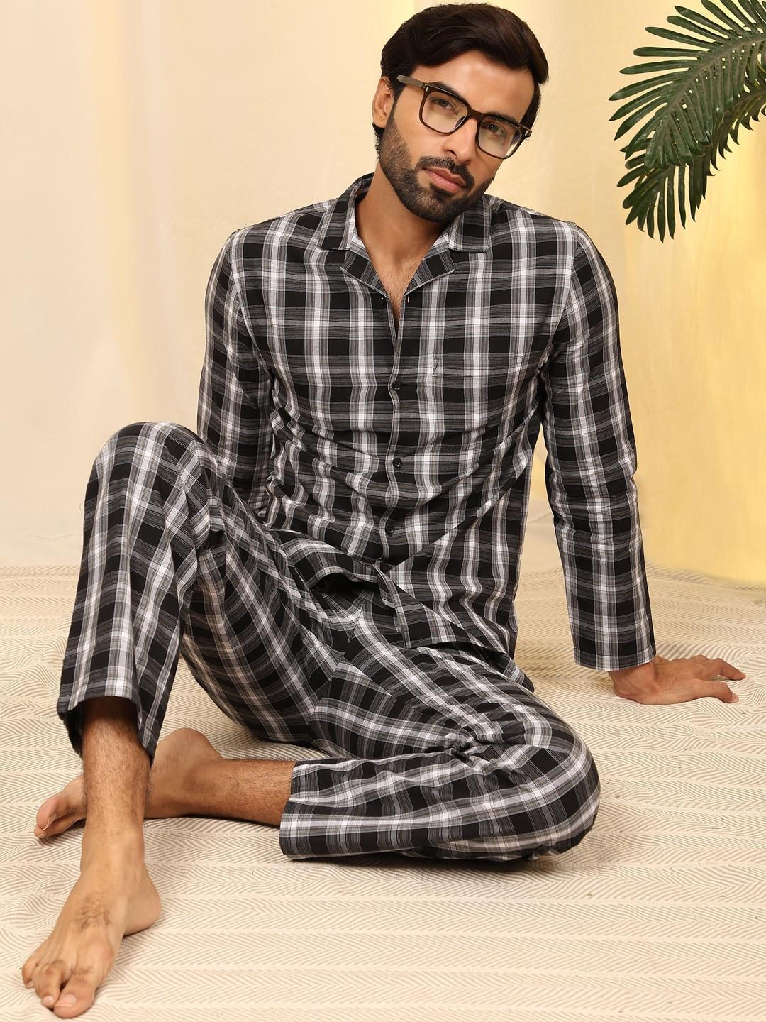 BStories Men Checked Night suit