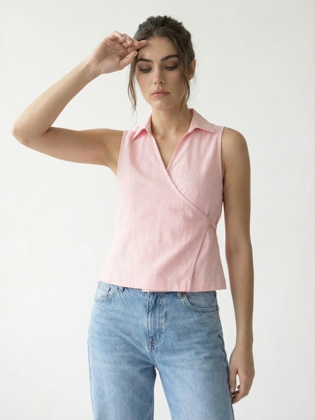 glitchez Shirt Collar Wrap Top