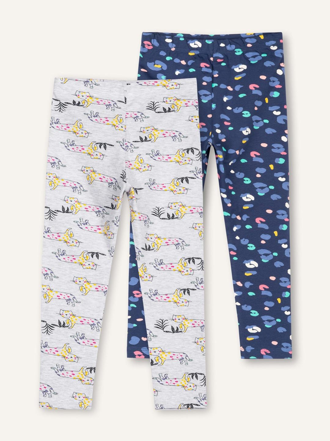 ariel Girls Pack of 2 Cotton Printed Ankle Length Leggings