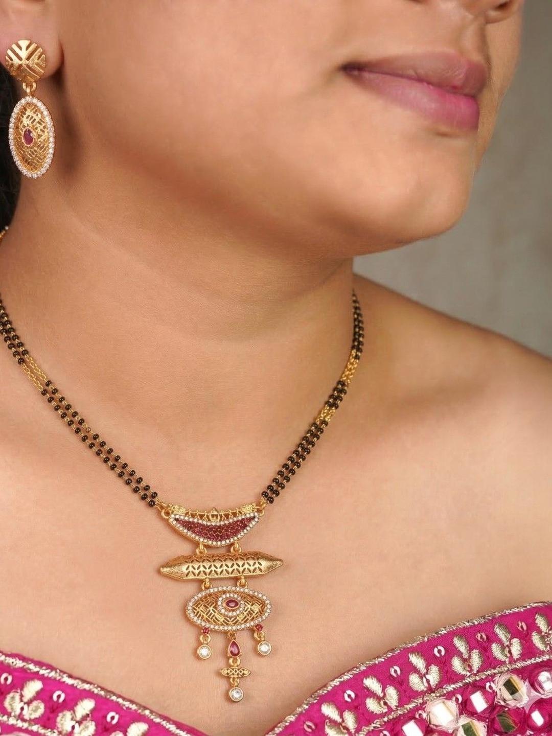 AUREVEE Gold-Plated Artificial Stones Mangalsutra