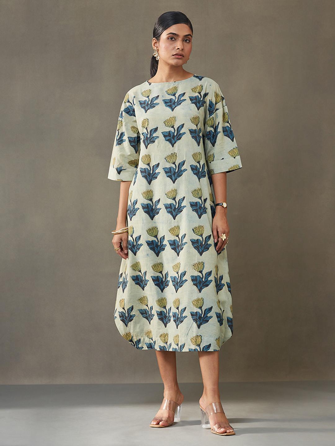 Navibhu Printed Round Neck A-Line Ethnic Relaxed Work Dresses