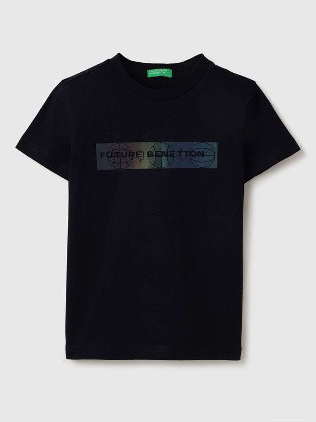 United Colors of Benetton Oversized Relaxed Fit Round Neck Holographic Print T-Shirt