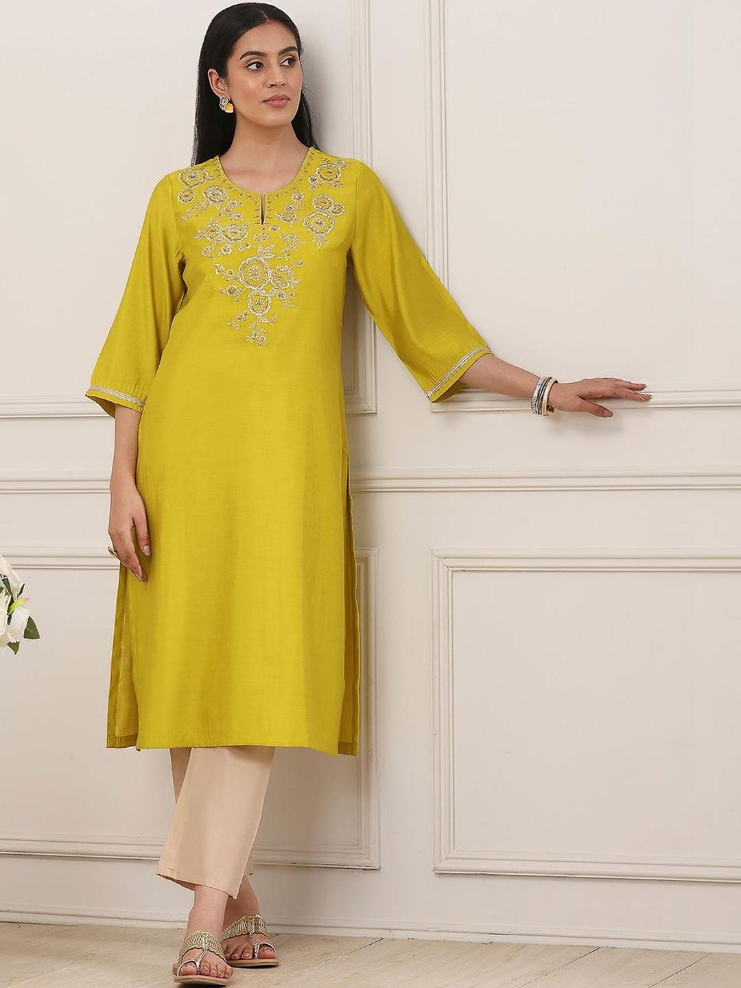 Biba Women Floral Yoke Design Thread Work Kurta