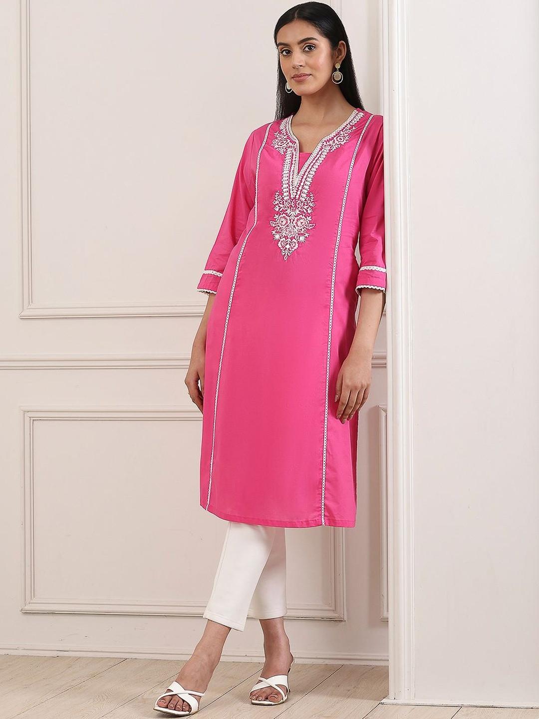 Biba Women Geometric Yoke Design Mirror Work Kurta