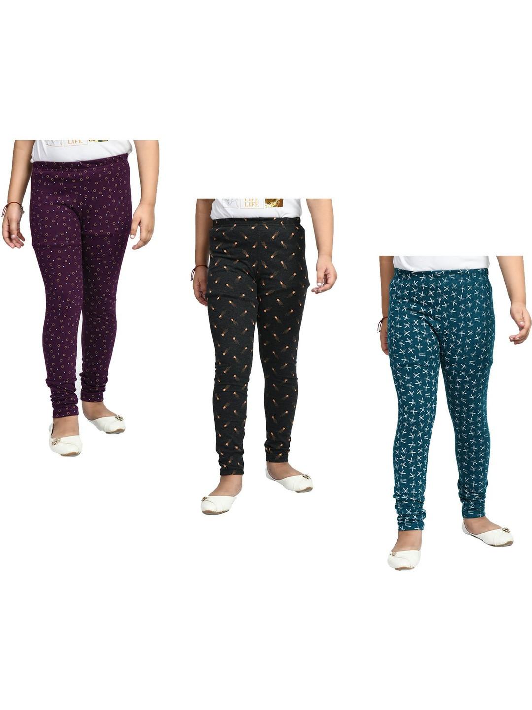 BAESD Girls Pack of 3 Cotton Blend Printed Ankle Length Leggings