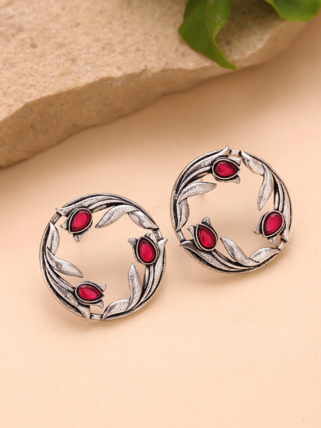 Voylla Floral Studs Oxidised Earrings