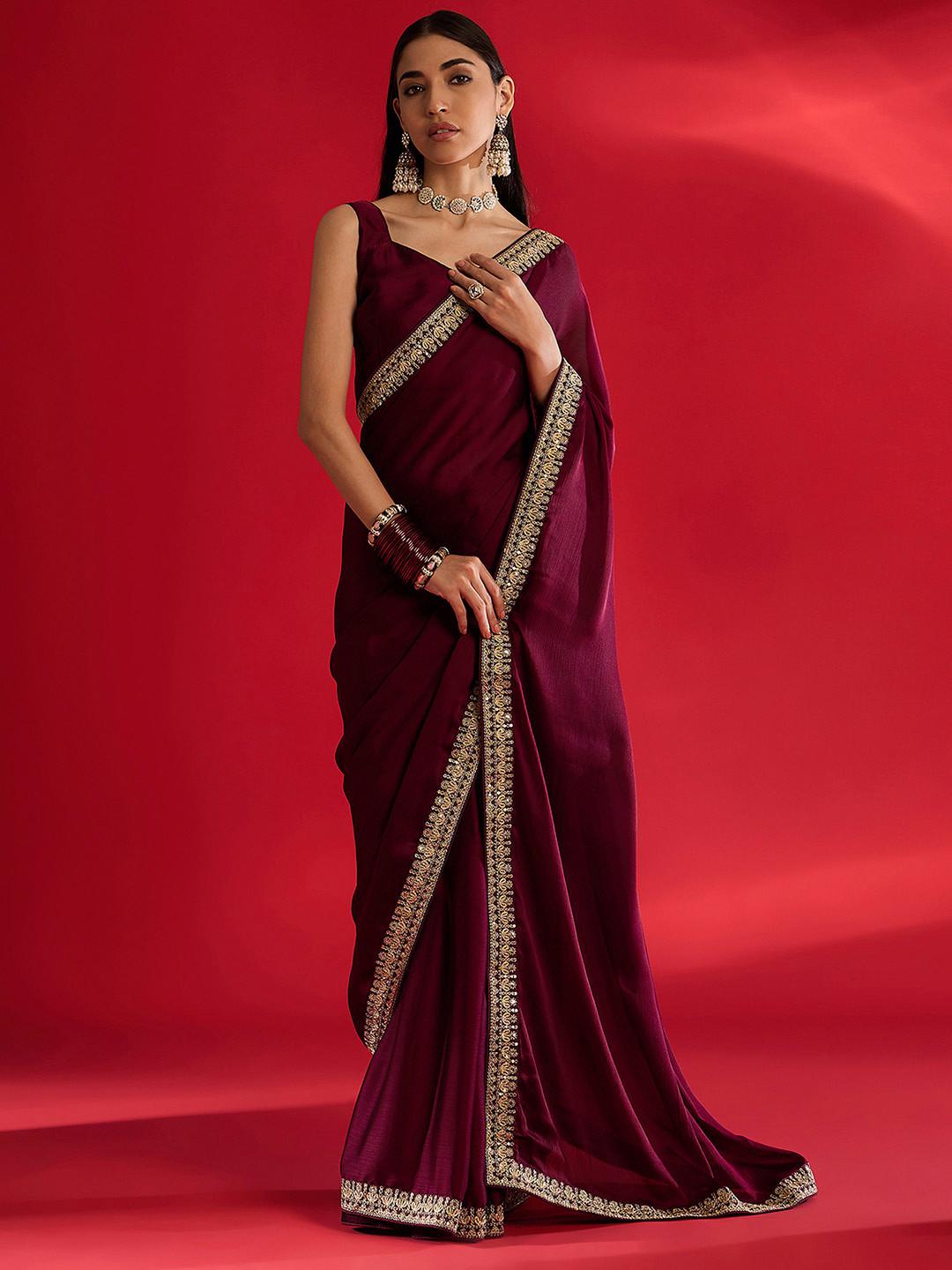 Mitera Sequinned Satin Saree