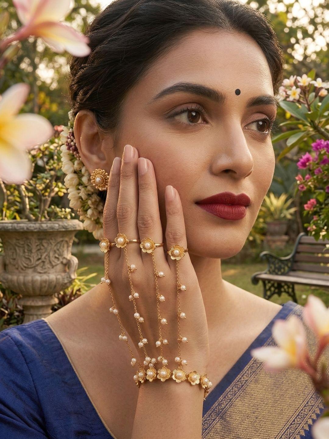 SZN Women Pearls Gold-Plated Ring Bracelet