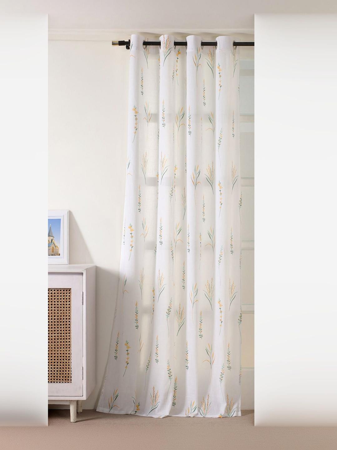 HOMEMONDE Green Multicoloured Set of 2 Floral Printed Sheer Window Regular
