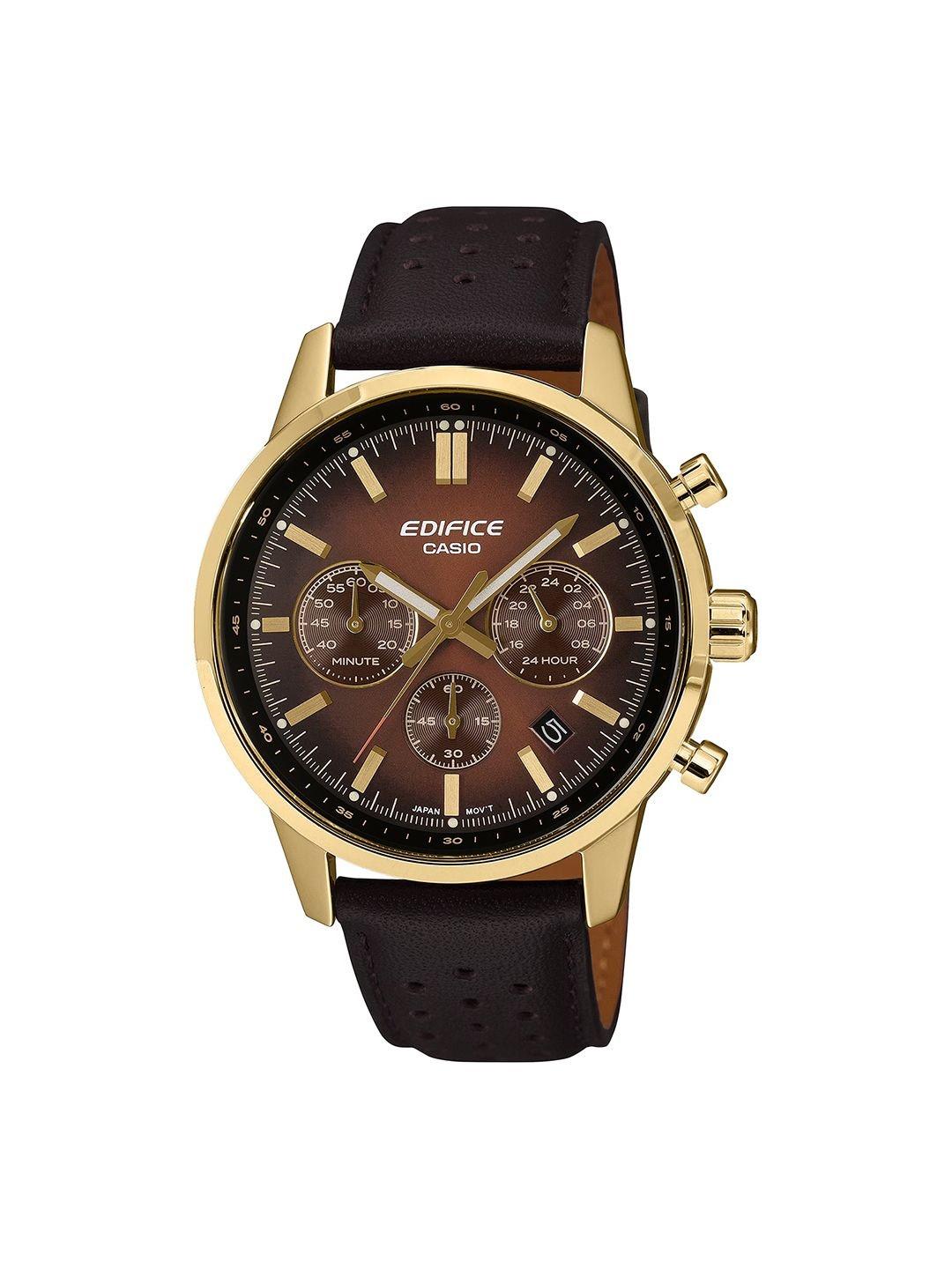 CASIO Men Dial & Leather Bracelet Style Straps Analogue Stopwatch Watch ED696