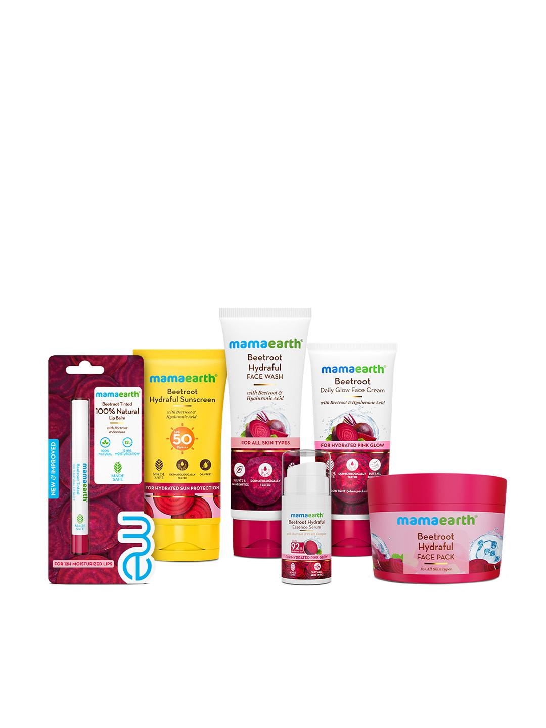 Mamaearth Beetroot Face Wash + Face Cream + Face Pack + Lip Balm + Suncsreen + Serum Combo