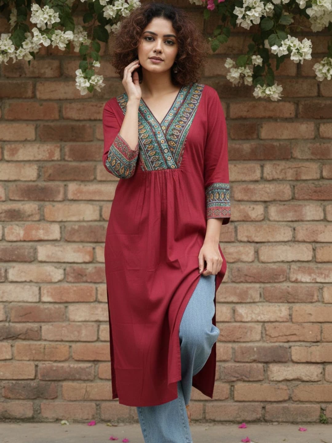 SZN Women Yoke Design Printed Cotton
