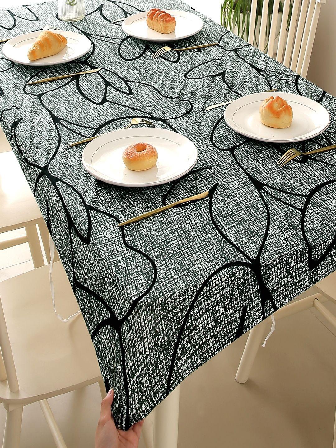 HOKIPO Intense Grey Abstract Floral Water-Repellent 51x31 inch 4 Seater Table Cover