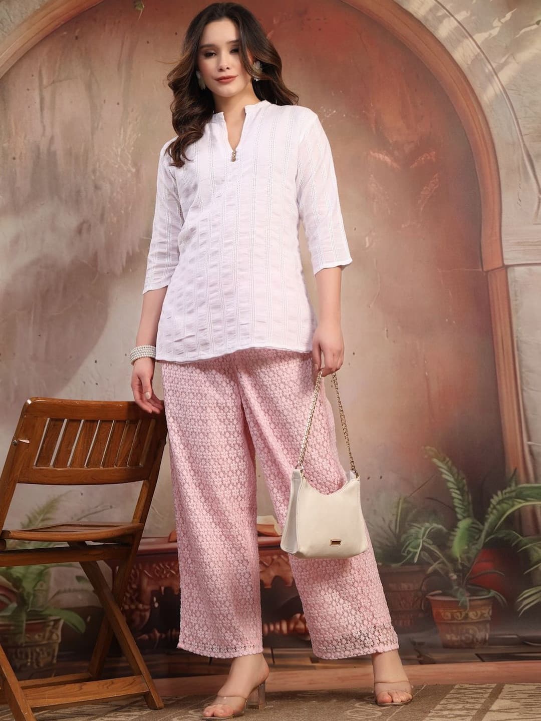 Sangria Self Design Straight Palazzos