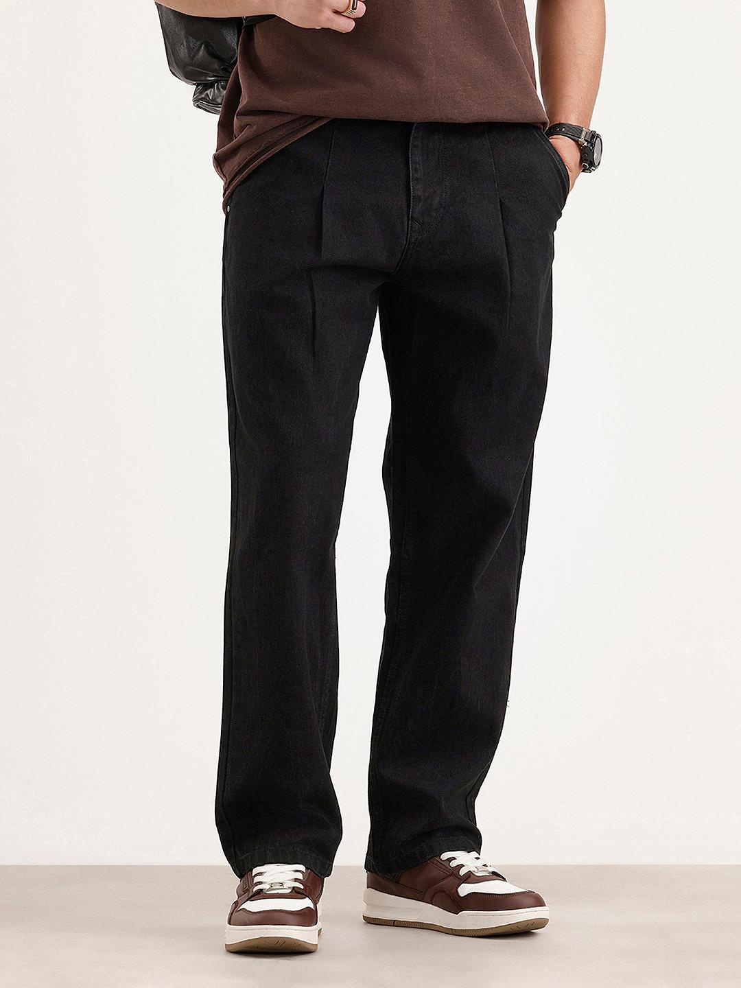WROGN Men Pure Cotton Loose Pleated Jeans