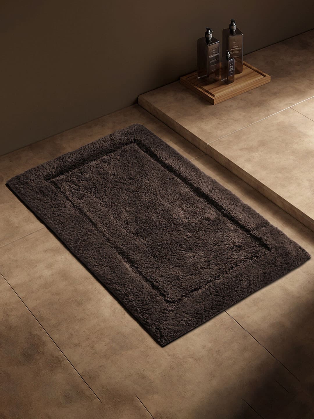 SPACES Brown Cotton 2000 GSM Anti-Skid Bath Rug