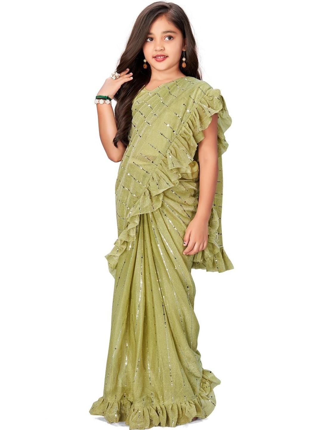 Sangria Girls Embellished Ruffle Ready To Wear Sarees