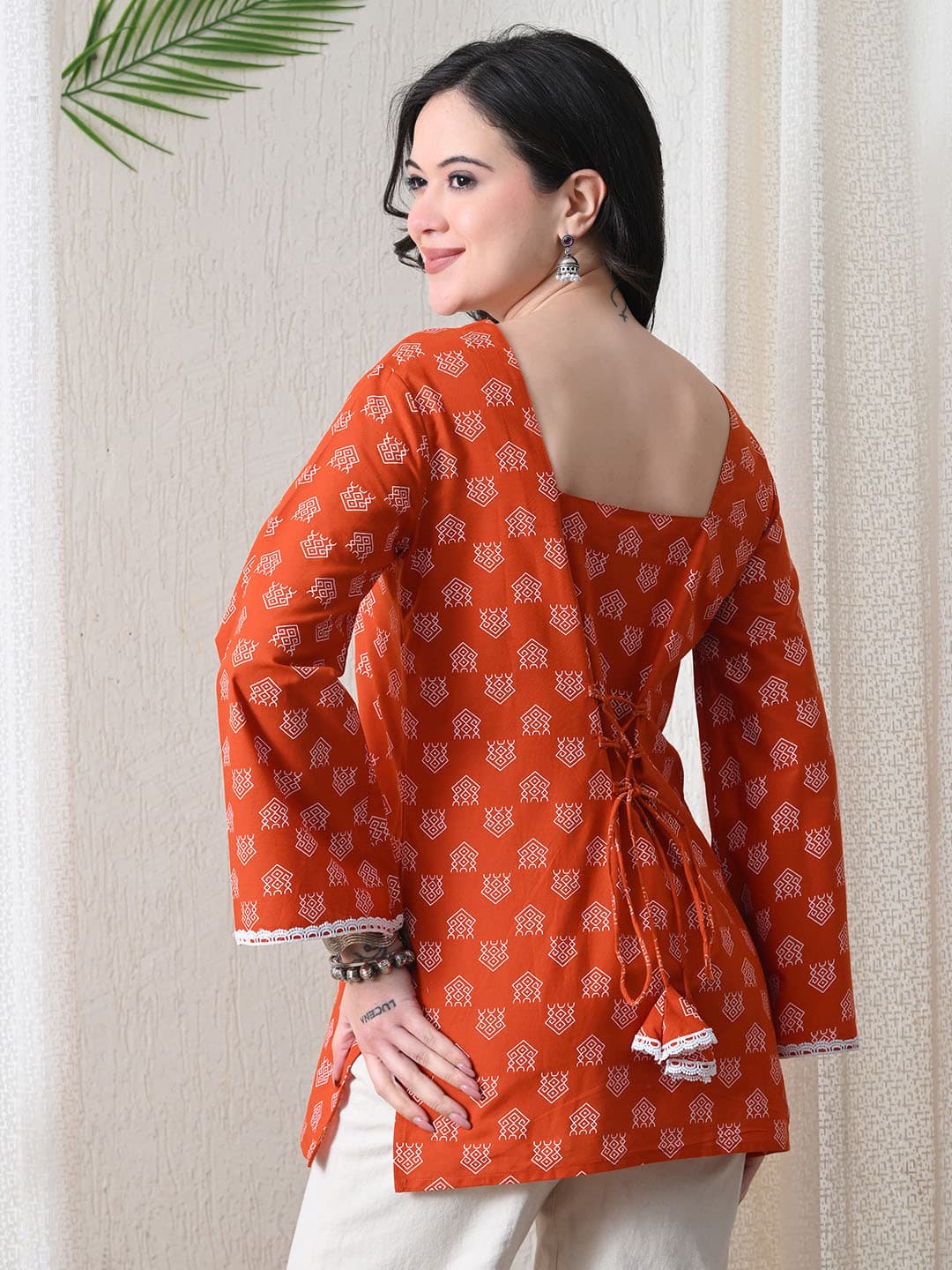 BKApparels Ethnic Motifs Printed V-Neck Pure Cotton Blend Kurti