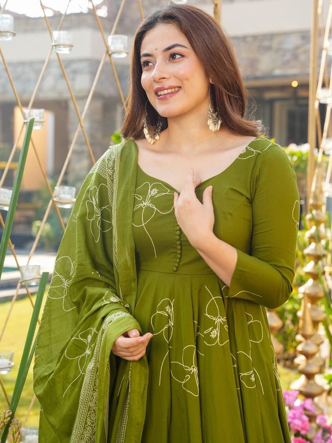 KALINI Women Floral Printed Empire Kurta with Palazzos & With Dupatta