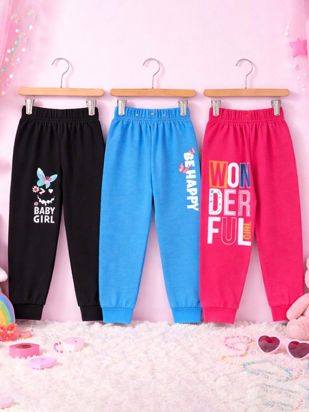 FAZZA Girls Pack Of 3 Printed Pure Cotton Joggers