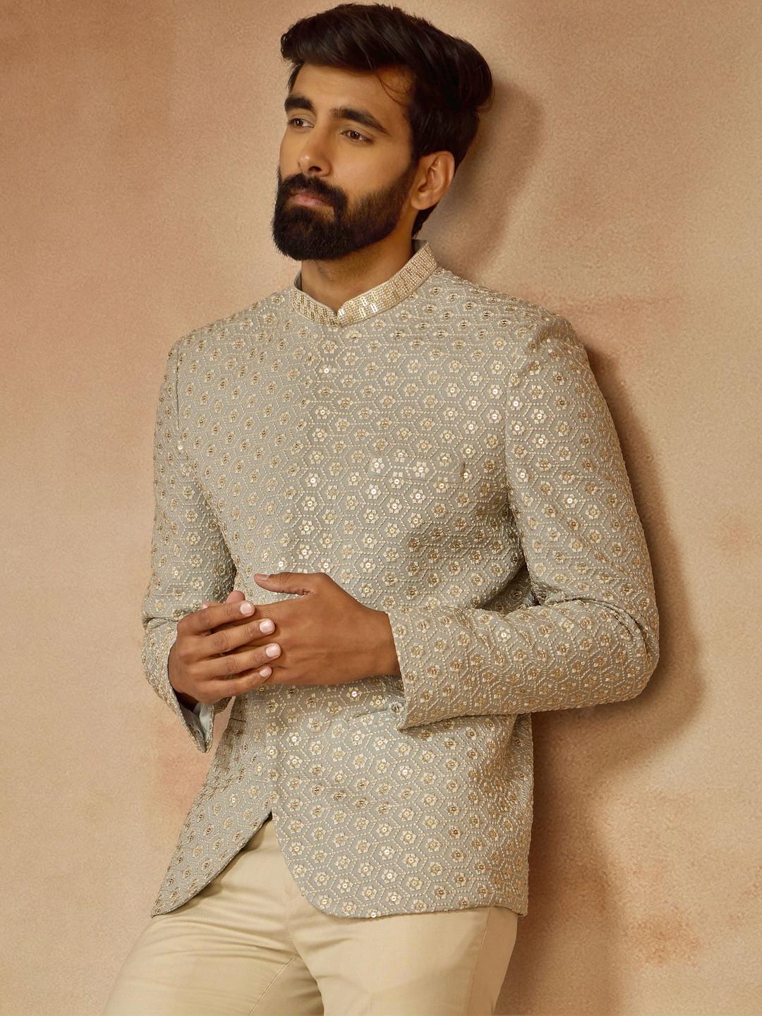VASTRAMAY Embroidered Slim Fit Mandarin Collar Jodhpuri Blazers