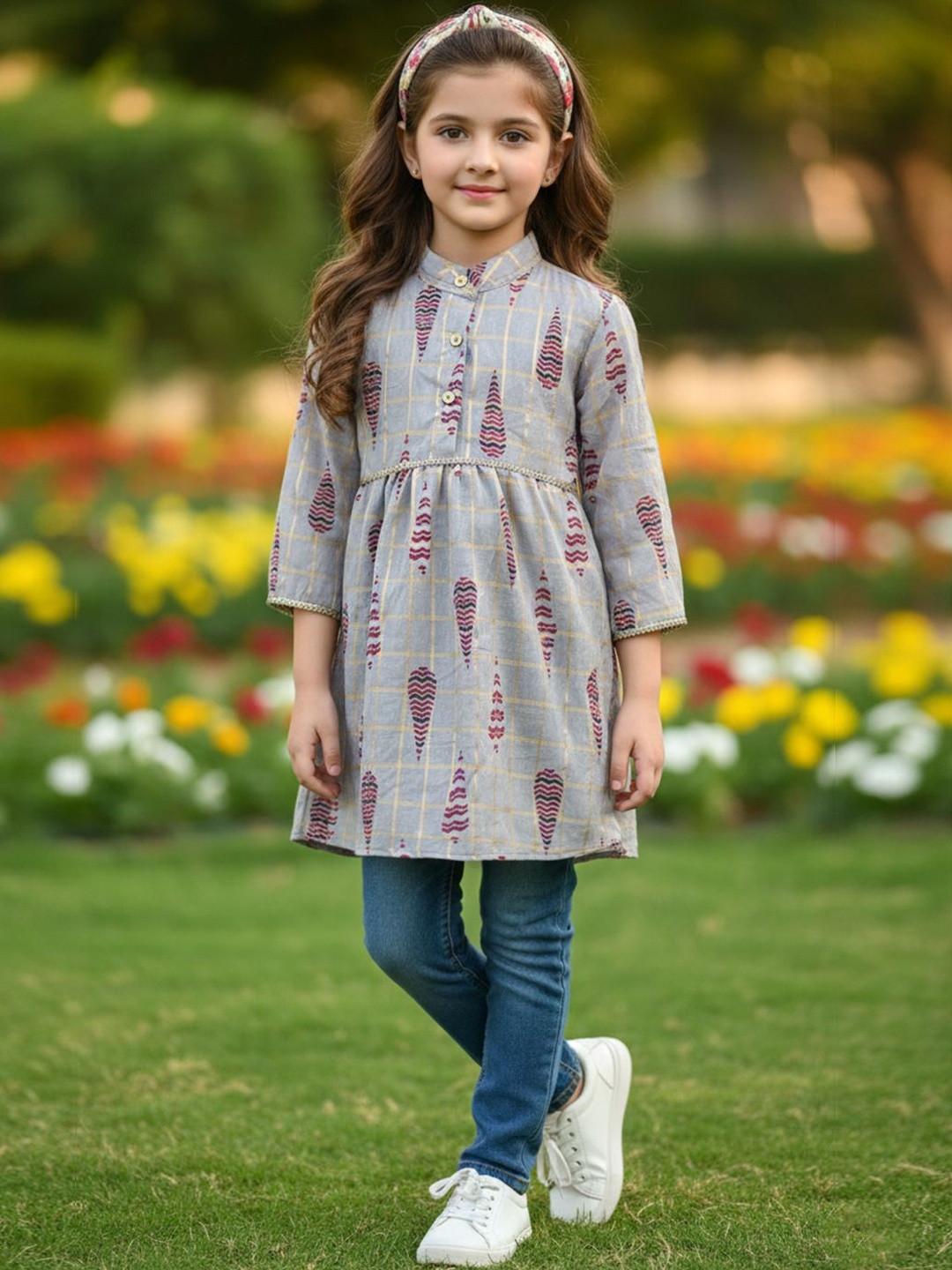 Cutiekins Ethnic Motifs Printed Gotta Patti Pure Cotton Blend Gotta Patti Kurti