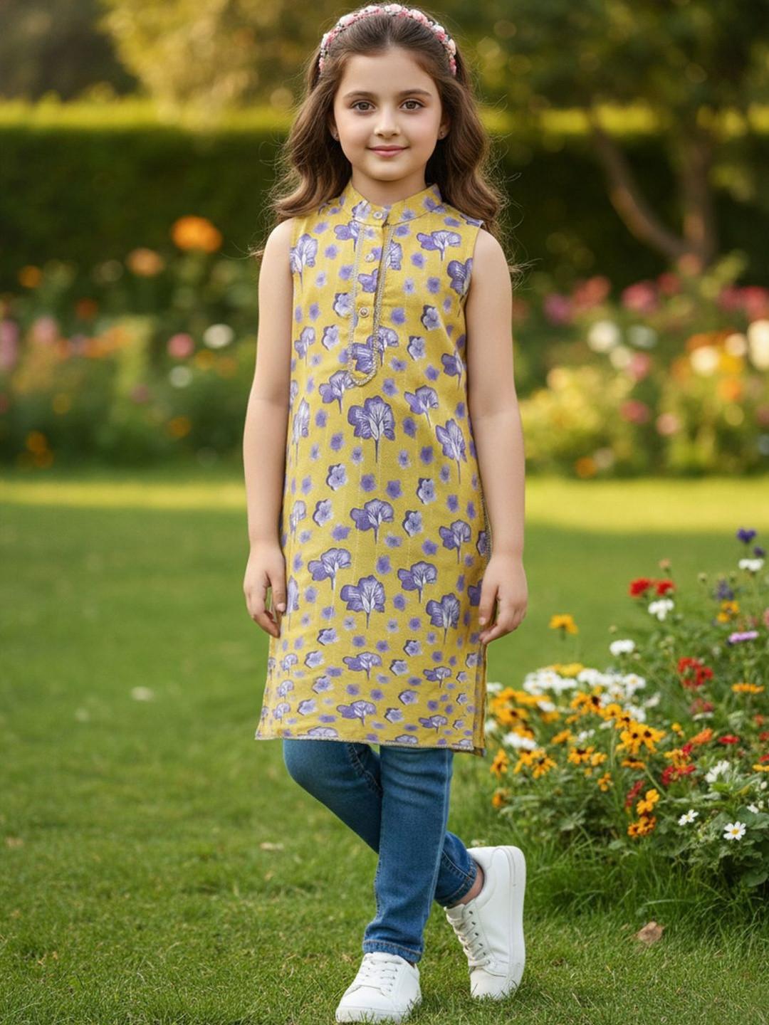 Cutiekins Floral Printed Gotta Patti Pure Cotton Blend Gotta Patti Kurti