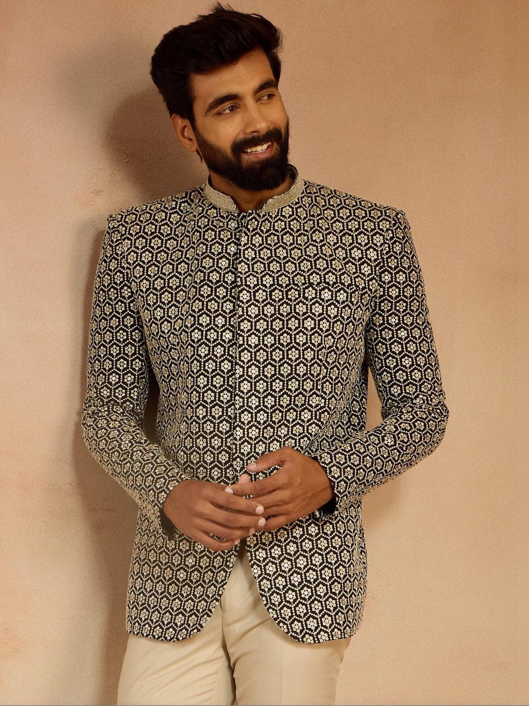 VASTRAMAY Embroidered Slim Fit Mandarin Collar Jodhpuri Blazers