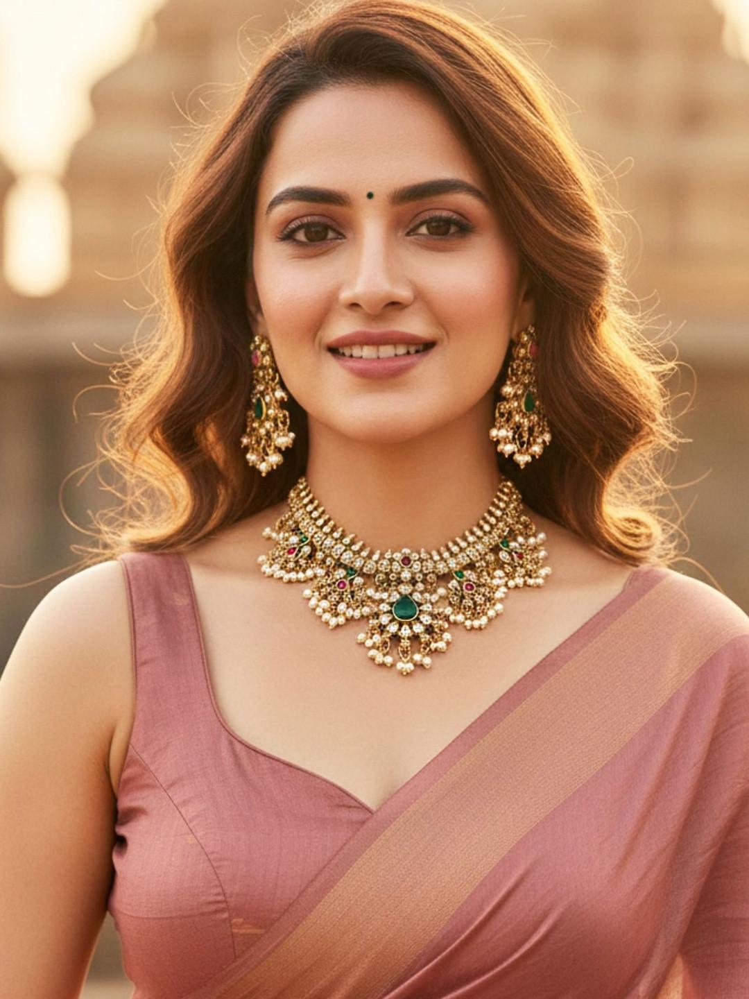 KARATCART Gold-Plated Stone-Studded Necklace and Earrings