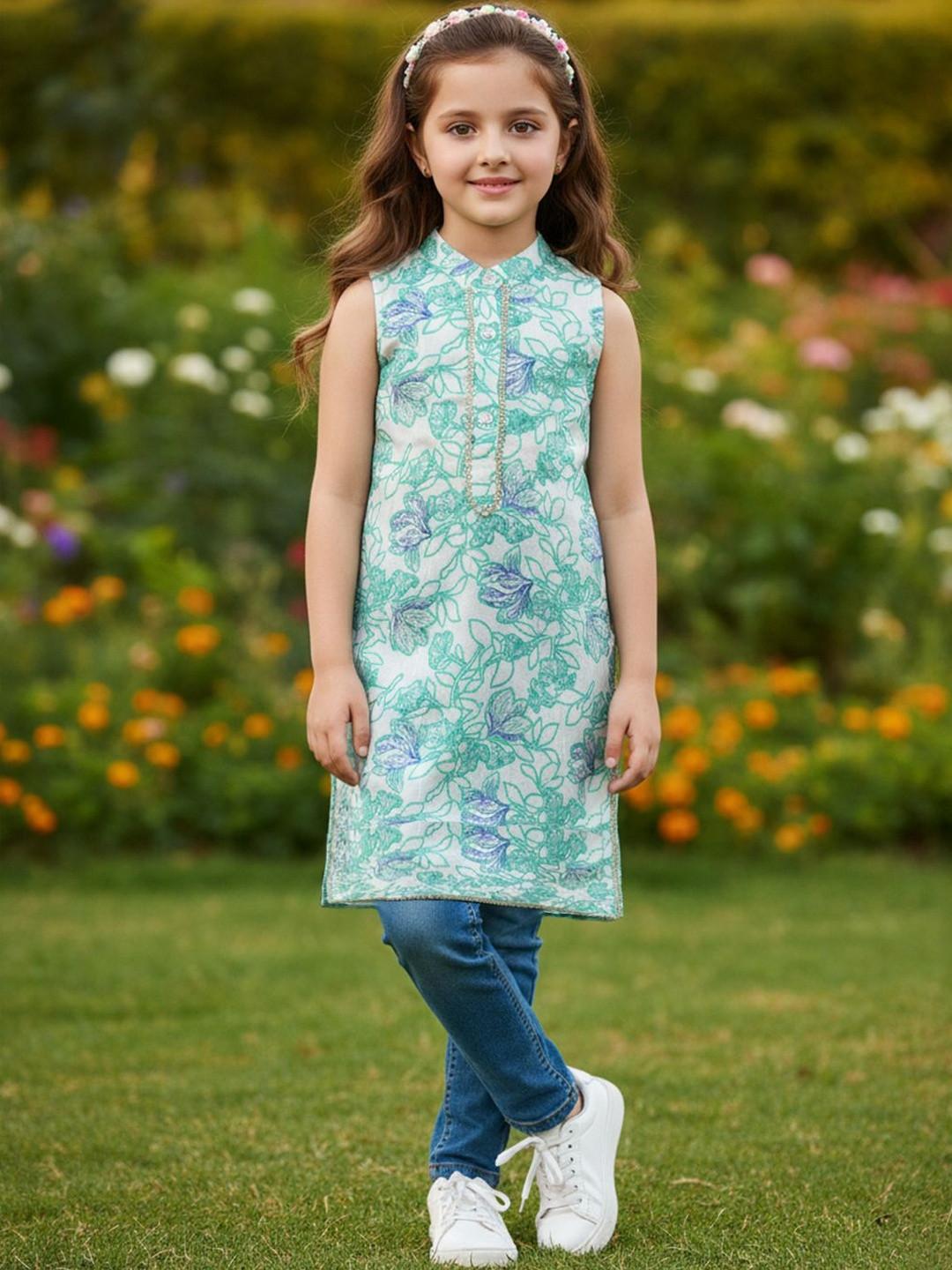 Cutiekins Floral Printed Gotta Patti Pure Cotton Blend Gotta Patti Kurti